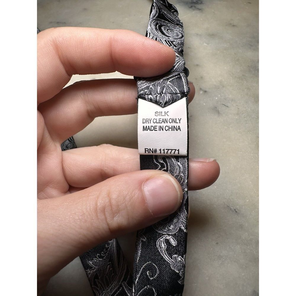 100% Silk Black Silver Paisley Woven Self Tie Adjustable Bow Tie - Picture 5 of 5